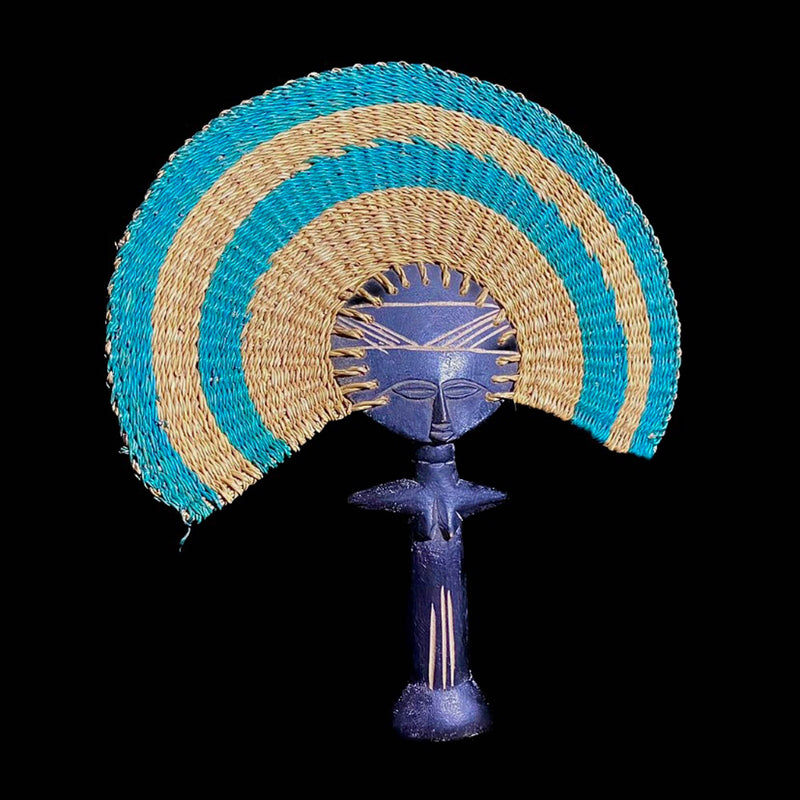 african sculpture African Colorful Handmade Rattan Fan Tribal Art Wooden Carved Statue-7653