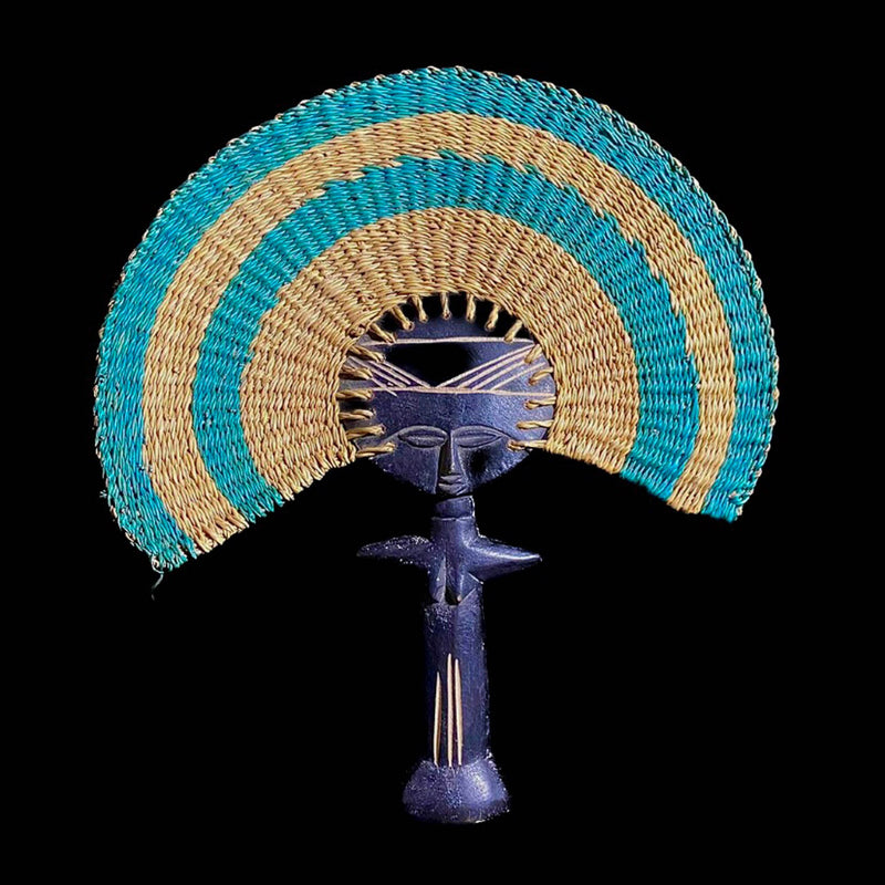 african sculpture African Colorful Handmade Rattan Fan Tribal Art Wooden Carved Statue-7653