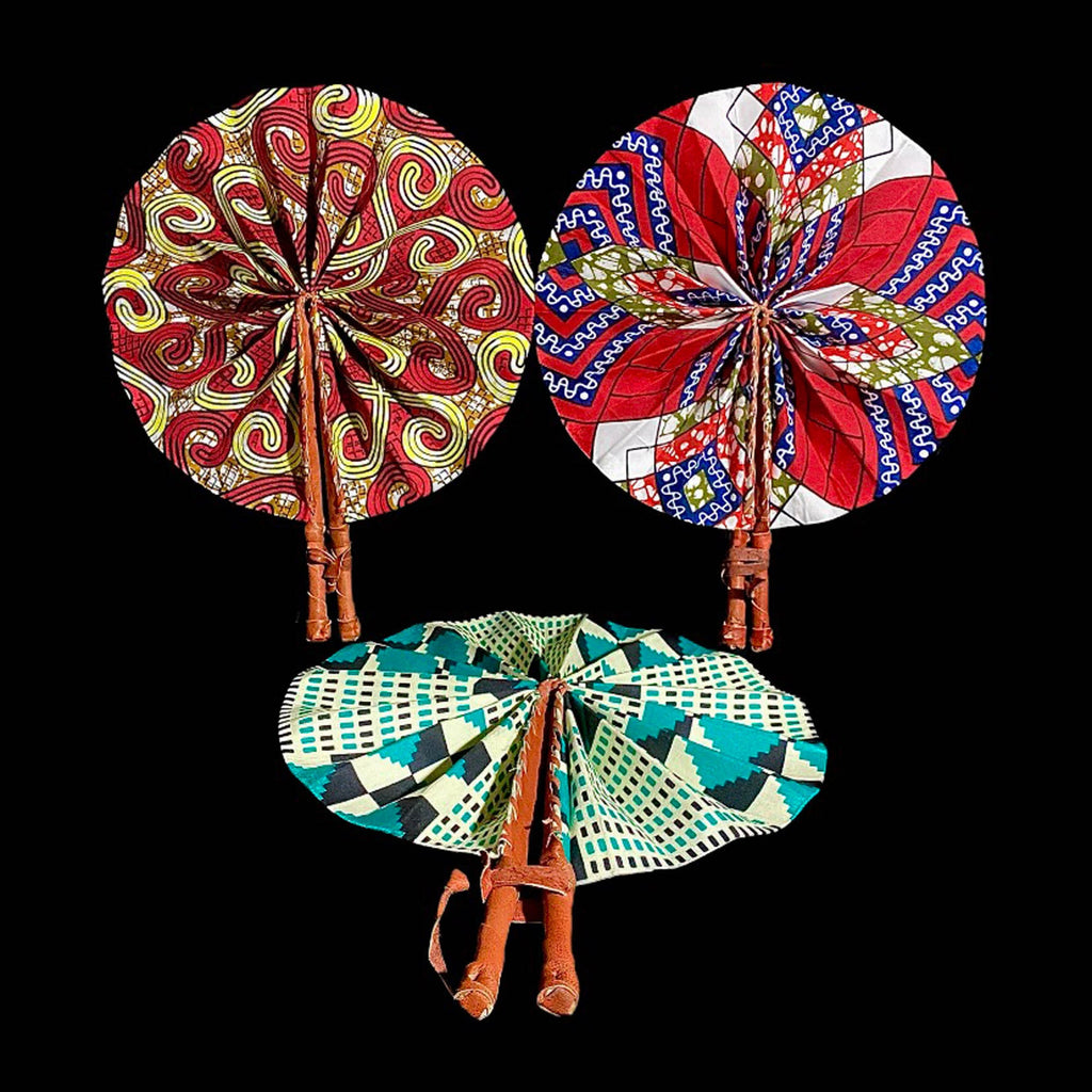 3 African Kente Fabric Fan African Fan Leather Ankara Fan Wedding Favors  of Handmade Kente Cloth Fans, African Print Fabric home decor-7685