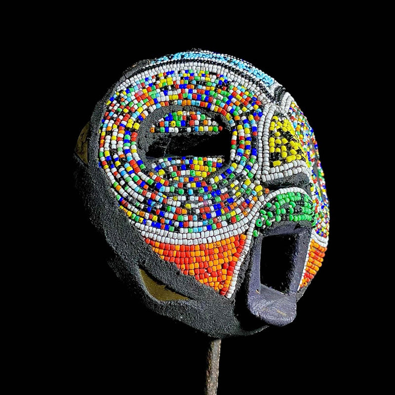 African mask Wood Mask, Beaded wall mask ghana -7943