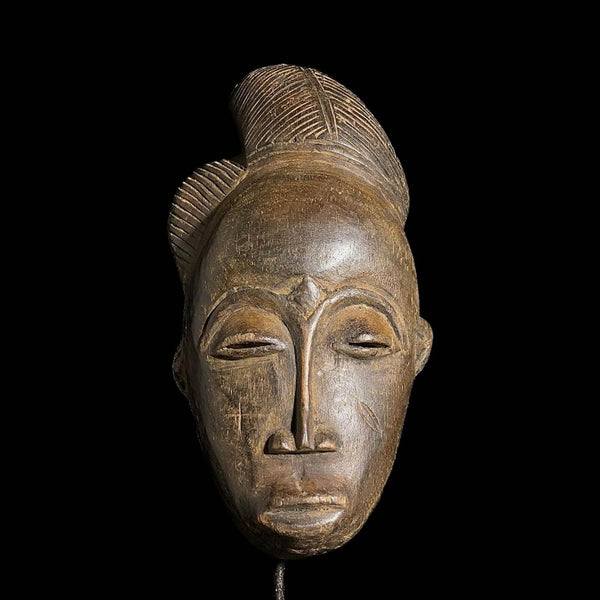 African Mask Antique Tribal Art Face Vintage Wood Carving Guro Tribe -8008