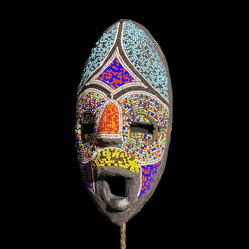 African Mask Ashanti African Ghana Wood Beads Mask-7979