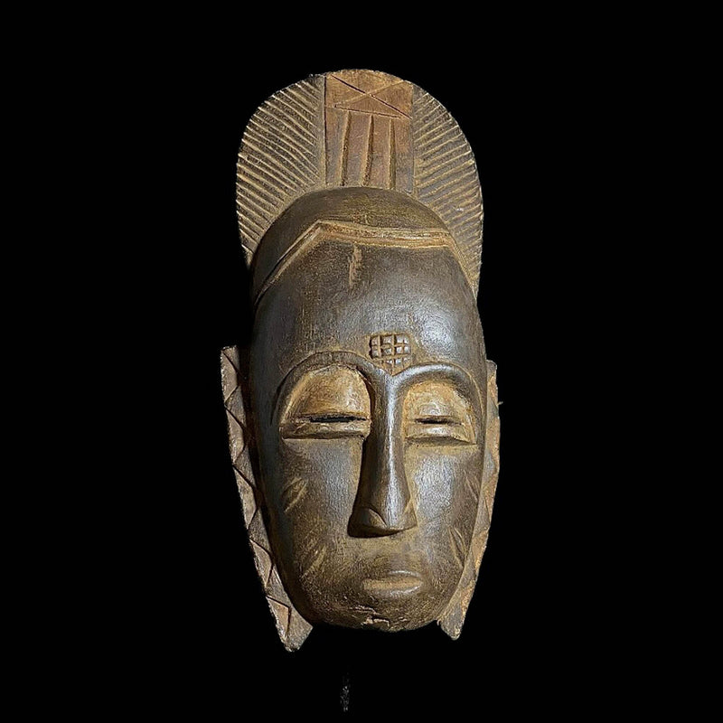African mask Vintage Baule African Mask Tribal Face Mask Wood Hand Carved Wall Hanging-7864