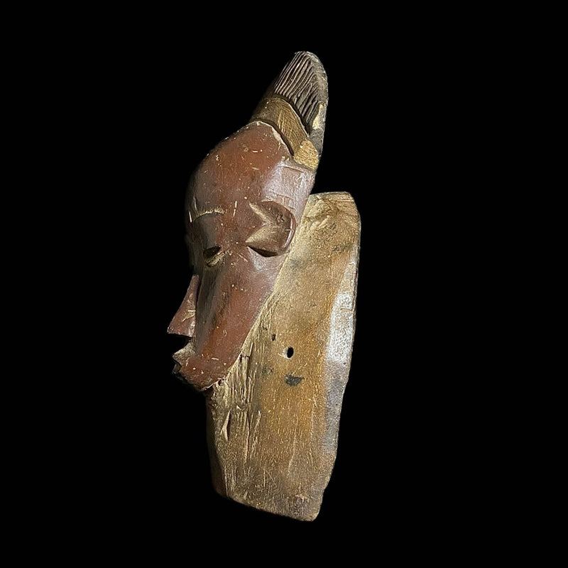 African Mask Antiques Tribal Art Face Vintage Wood Carved Vintage Baoule -7905