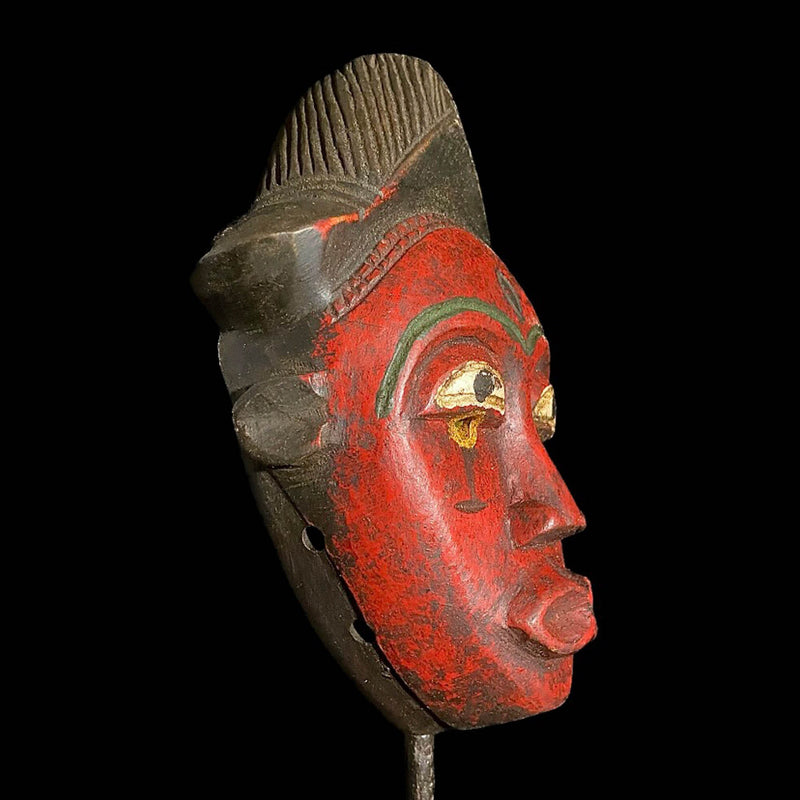 African Mask Antiques Tribal Face Vintage Wood Carved Yaure Guro Mask-8053