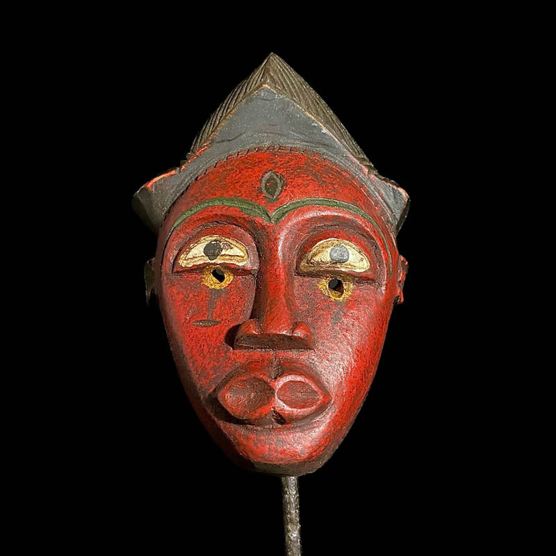 African Mask Antiques Tribal Face Vintage Wood Carved Yaure Guro Mask-8053