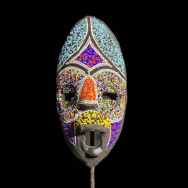 African Mask Ashanti African Ghana Wood Beads Mask-7979