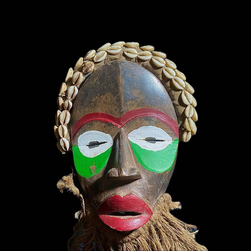 African Mask Fine Dan Mask Vintage antique hand carved wood African Dan mask shells-8155
