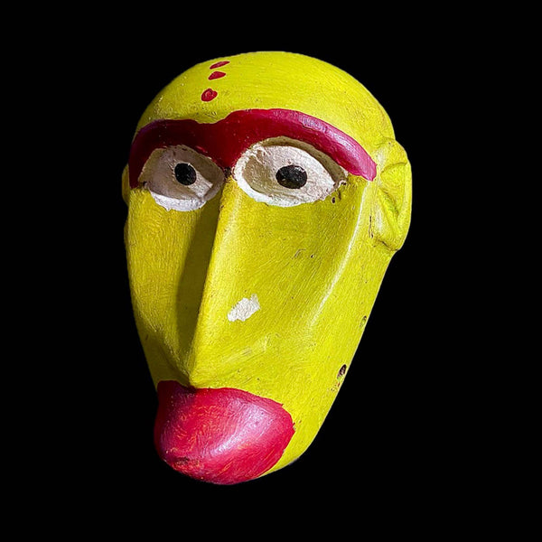 African Yellow Tribal Mask Carved Wood Folk Art Decorative Face Wall Hanging Handcrafted African Mask Bold Colorful Tribal Home Decor-8102