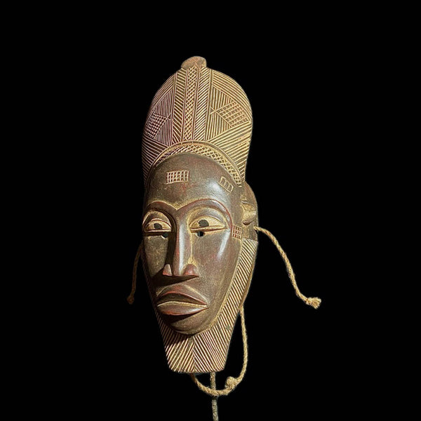 African Mask Handcrafted Tribal Face Decor Baule Style Wall Hanging Authentic African Art Sculpture Collectible Wood Carving-8154