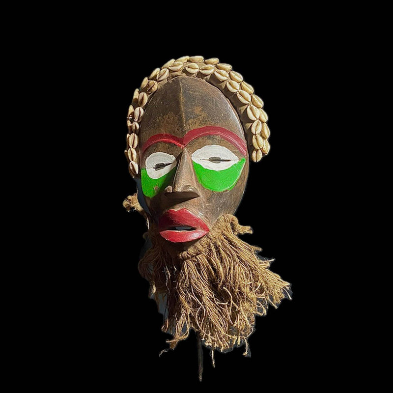 African Mask Fine Dan Mask Vintage antique hand carved wood African Dan mask shells-8155