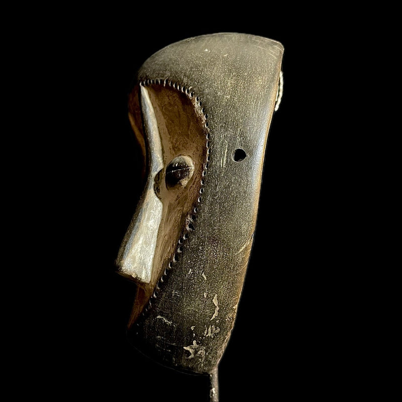 African Mask Tribal Face Wood Hand Carved Vintage Wall Hanging Lega Mask -9317