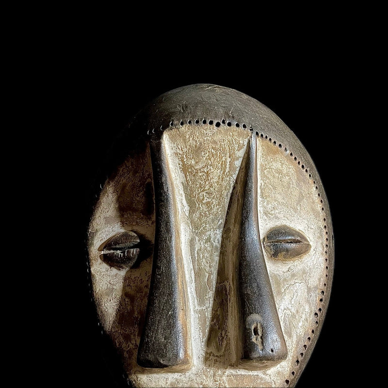 African Mask Tribal Face Wood Hand Carved Vintage Wall Hanging Lega Mask -9317