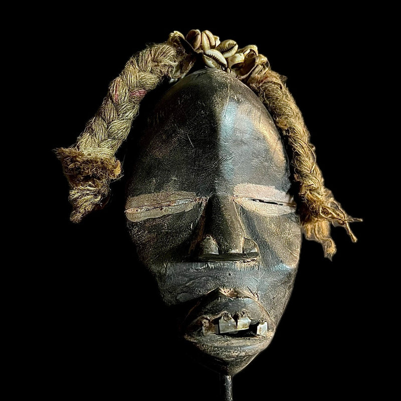 African mask Face Mask African Tribal Wooden African Dan Tribe Mask cowrie shells-9579