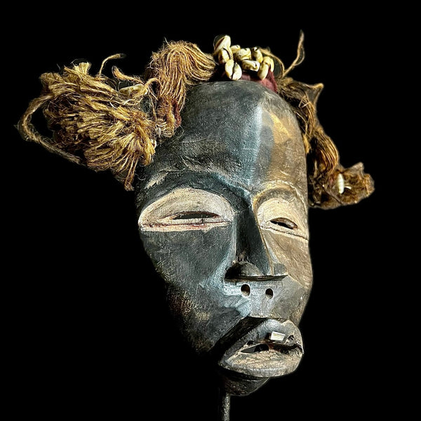African mask AFRICAN Vintage Hand Carved Firefighter mask Cloth, Raphia Dan Zapkei-9586