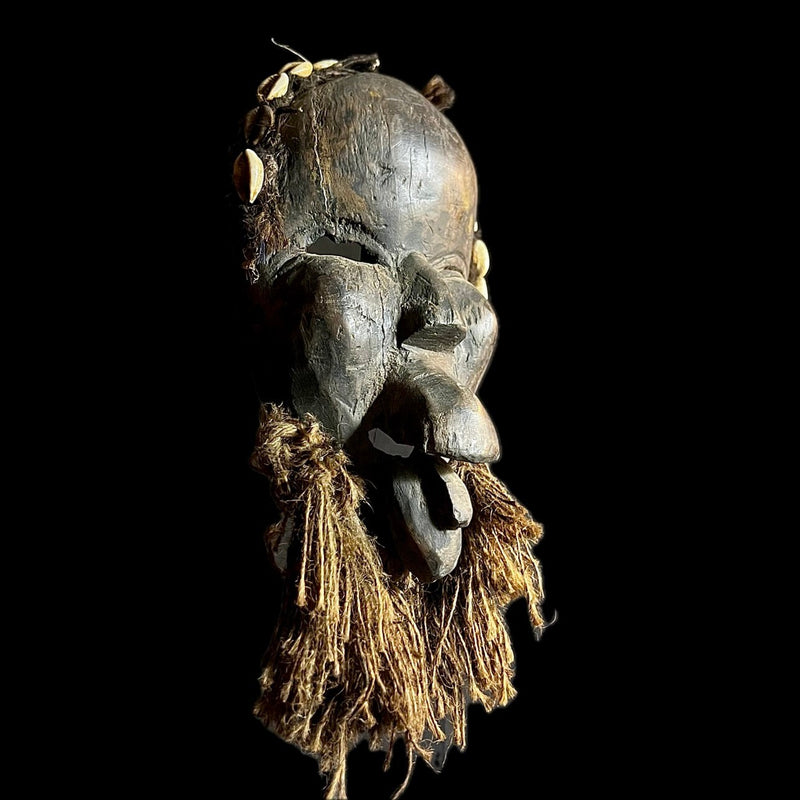 African Mask Antiques Tribal Face Vintage Wood Carved Hanging Dan Face -9603