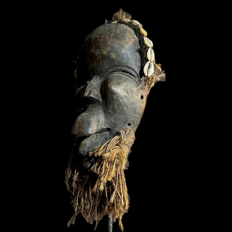 African Mask Antiques Tribal Face Vintage Wood Carved Hanging Dan Face -9603