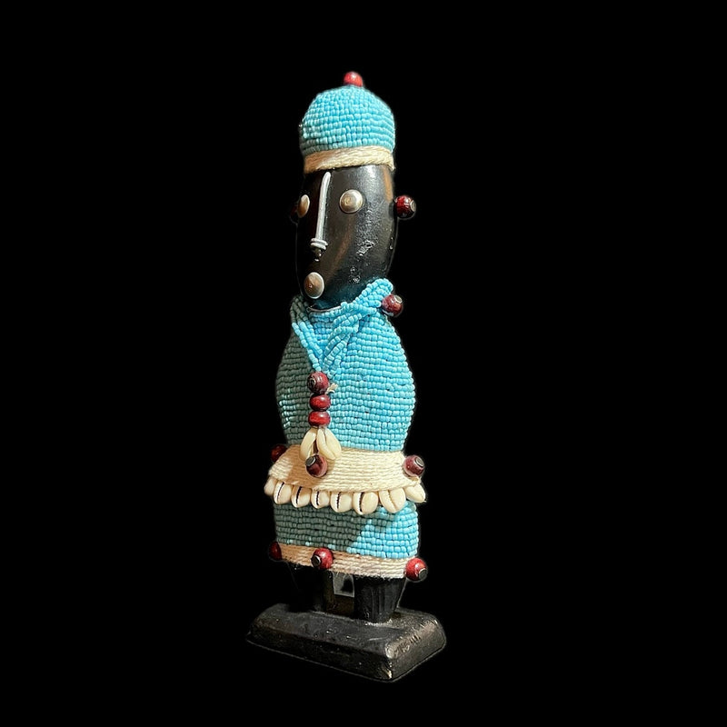 African sky blue Beaded Namji Doll wooden vintage Home Décor statue-G1074