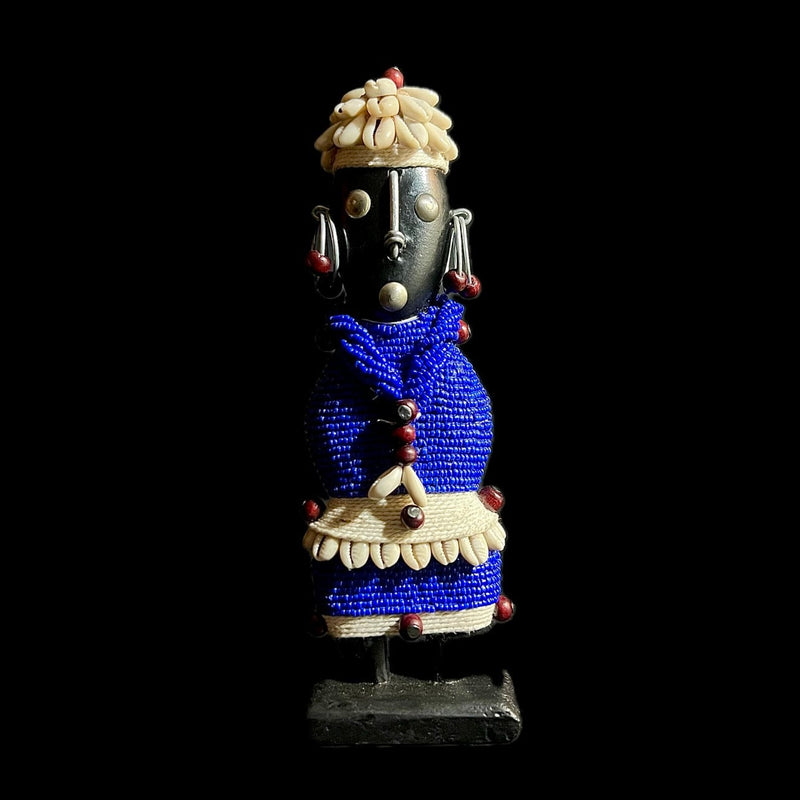 African sky blue Beaded Namji Doll wooden vintage Home Décor statue -G1065