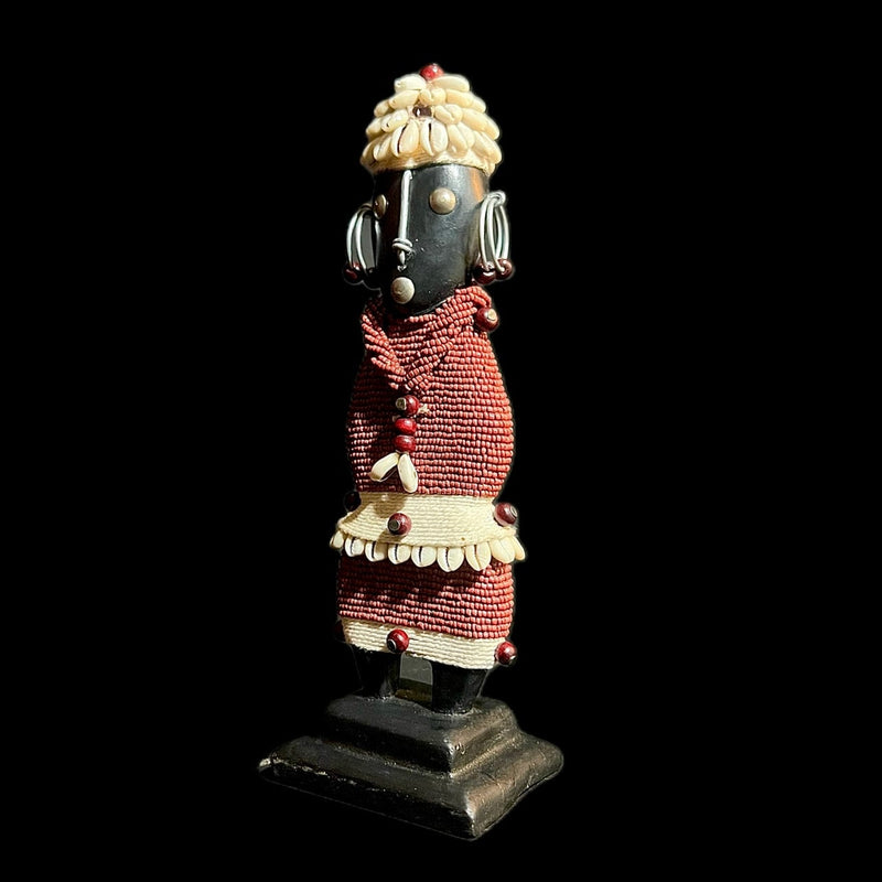 African sky Red Beaded Namji Doll wooden vintage Home Décor statue -G1063