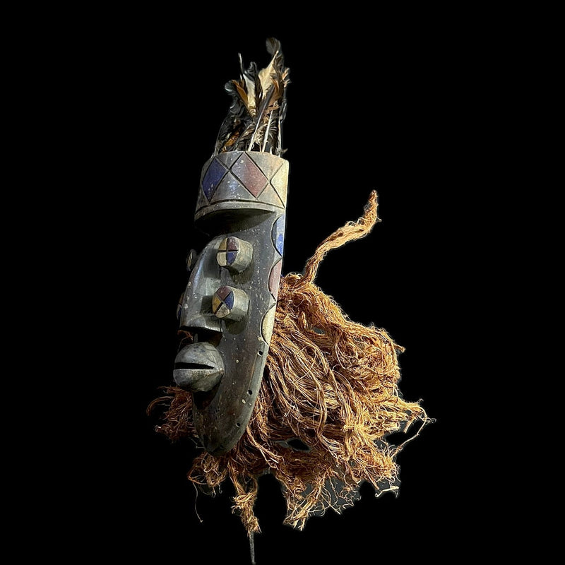 African Mask Tribal Face Vintage Carved Wood Hanging Grebo Mask-G1206