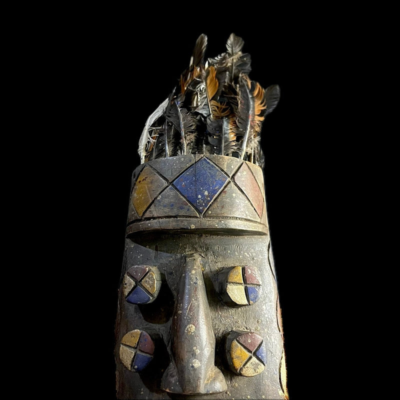 African Mask Tribal Face Vintage Carved Wood Hanging Grebo Mask-G1206