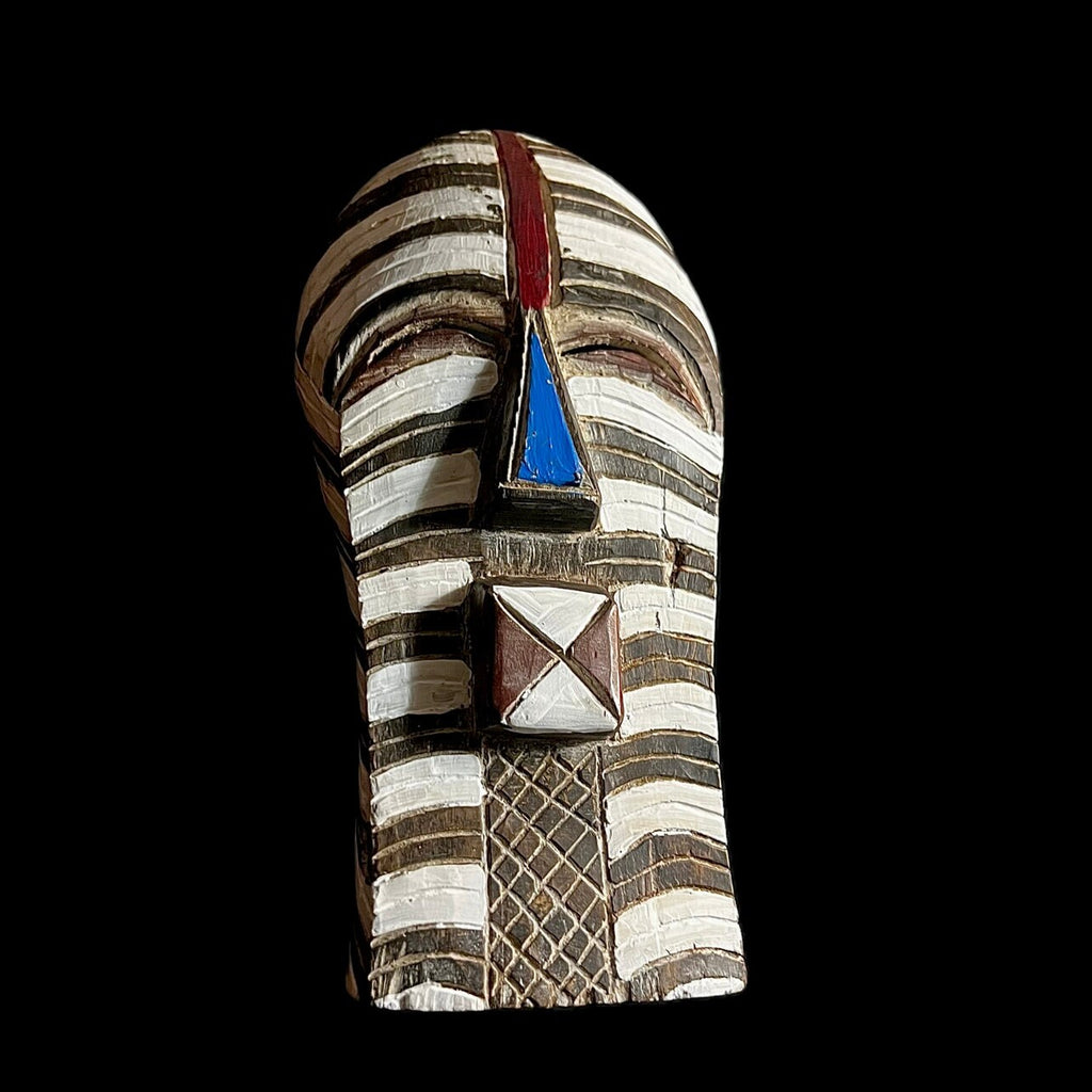 African wall mask, Songye Kifwebe mask from Congo, tribal wood mask with geometric lines, carved African face art for wall decor-G1242