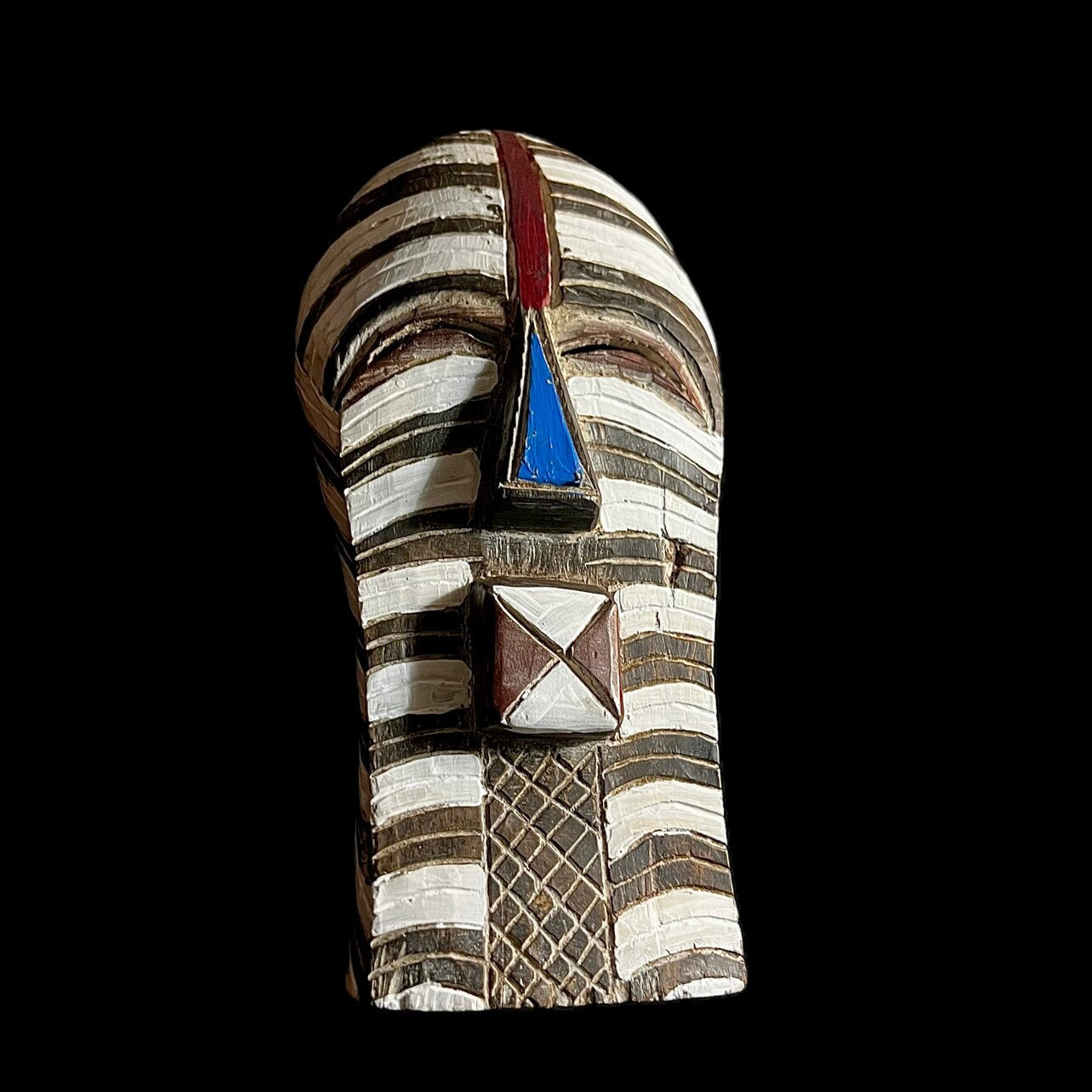African wall mask, Songye Kifwebe mask from Congo, tribal wood mask with geometric lines, carved African face art for wall decor-G1242