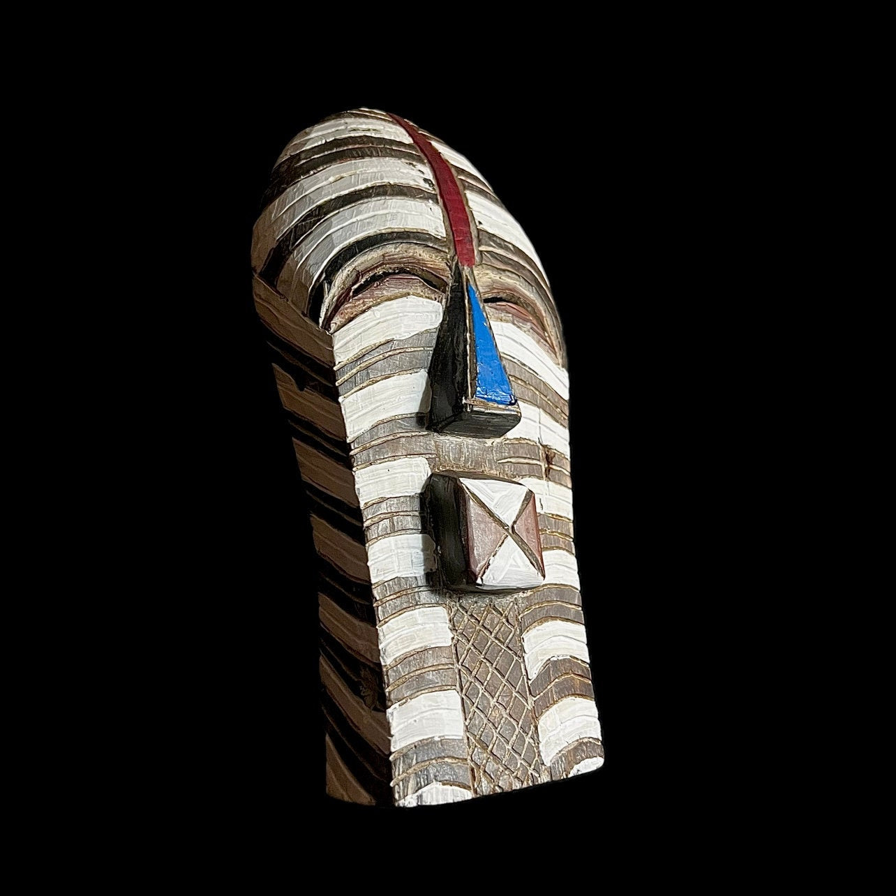 African wall mask, Songye Kifwebe mask from Congo, tribal wood mask with geometric lines, carved African face art for wall decor-G1242