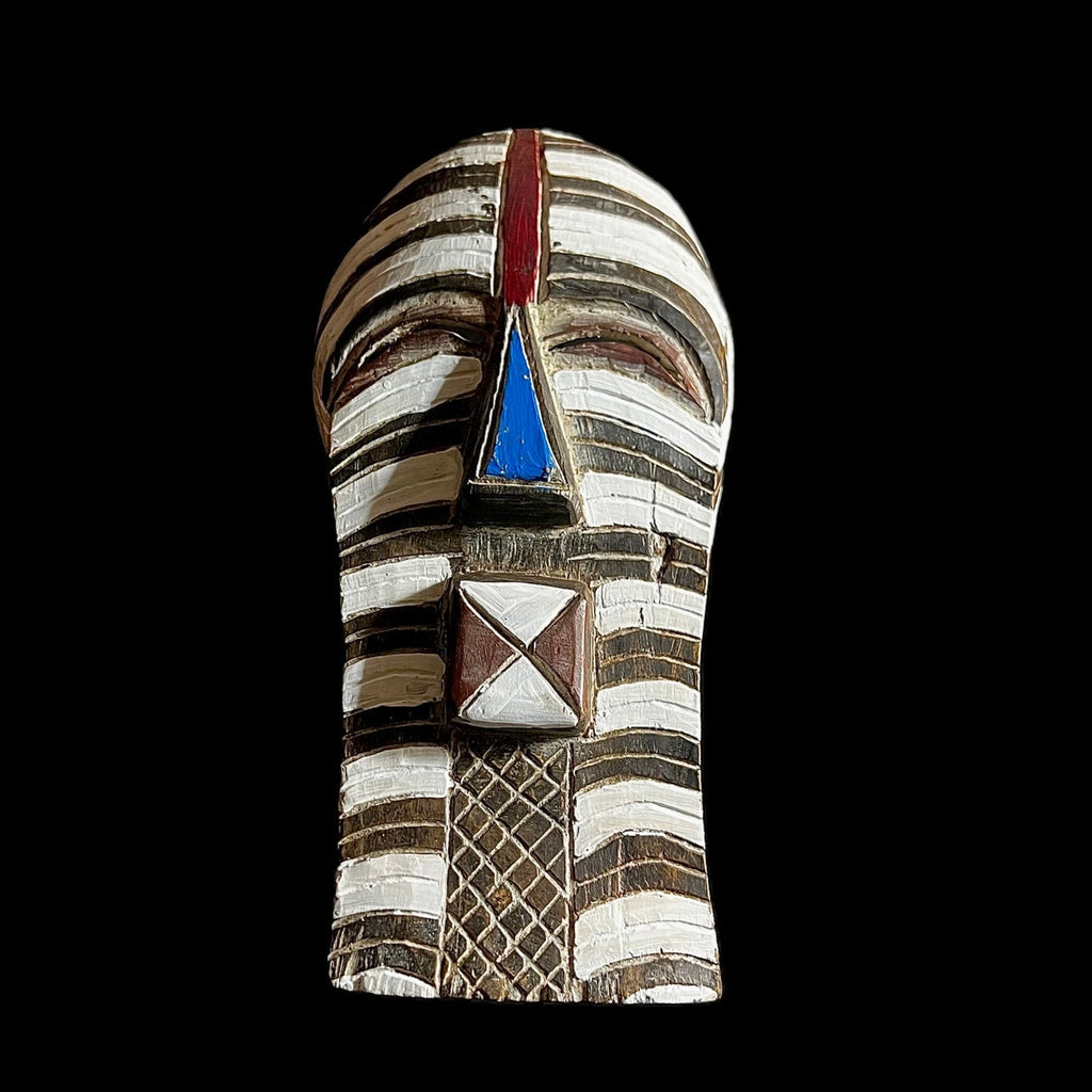 African wall mask, Songye Kifwebe mask from Congo, tribal wood mask with geometric lines, carved African face art for wall decor-G1242