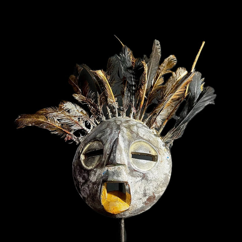 African mask Original Embossed Wood Round African Mask, 'Edudzi' mask-G1283