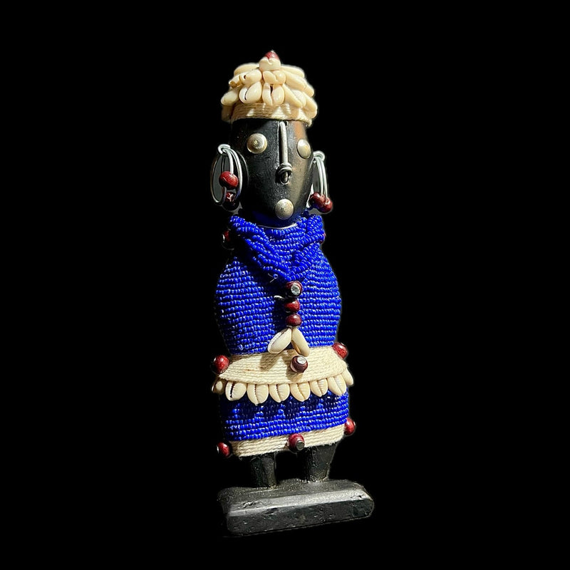 African sky blue Beaded Namji Doll wooden vintage Home Décor statue -G1065