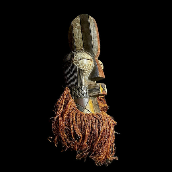African Mask Wall Hanging Antique Folk Art Tribal raffia Songye Kifwebe-G1360