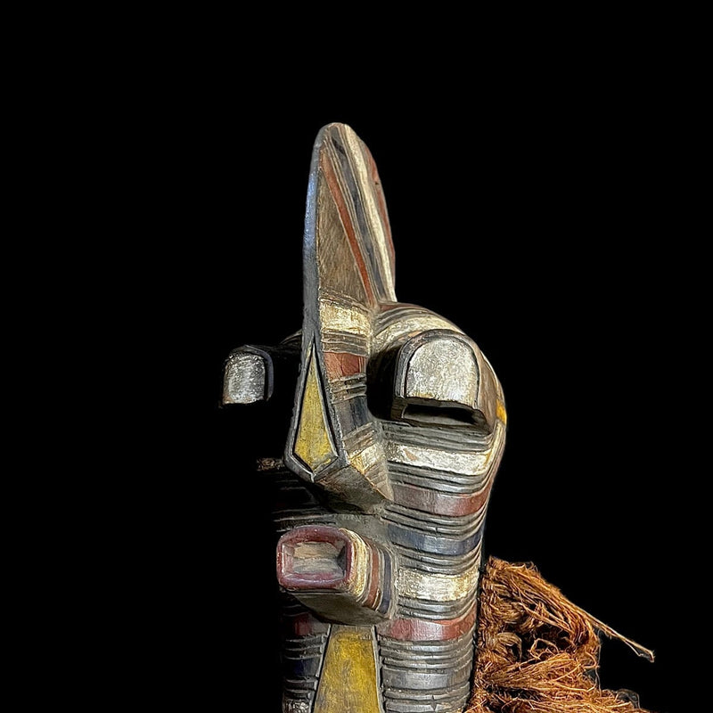 African Mask African figure Carved Wooden Songye Kikashi mask with ornam Tribe-G1378