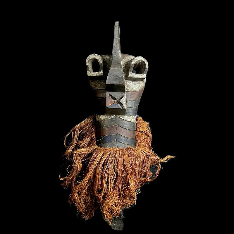 African figure large songye kifwebe carved wooden mask with original raffiA-G1387