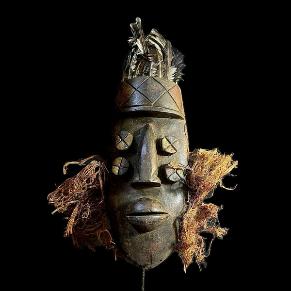 African Wooden Tribal Face Vintage Carved Wood Hanging Grebo Mask-G1191