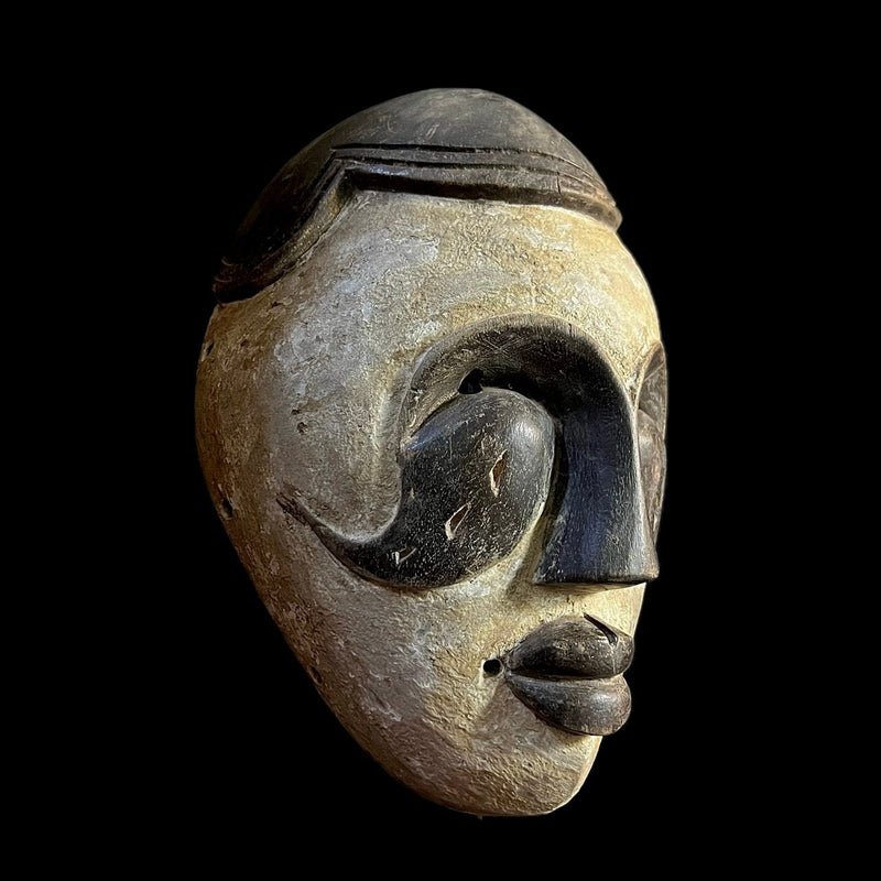 African African Mask Tribal Face Lega Mask White With Face Lines Congo-G1219