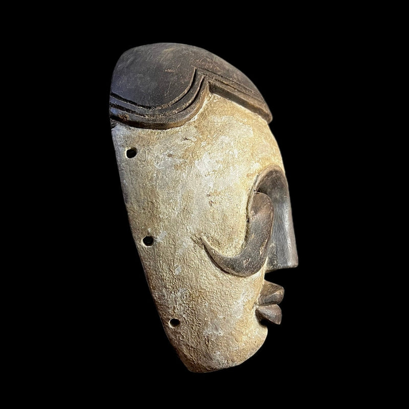 African African Mask Tribal Face Lega Mask White With Face Lines Congo-G1219
