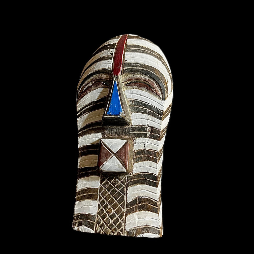 African wall mask, Songye Kifwebe mask from Congo, tribal wood mask with geometric lines, carved African face art for wall decor-G1242