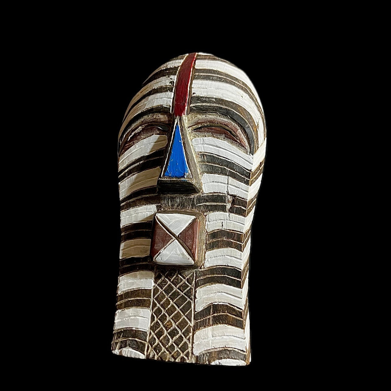 African wall mask, Songye Kifwebe mask from Congo, tribal wood mask with geometric lines, carved African face art for wall decor-G1242