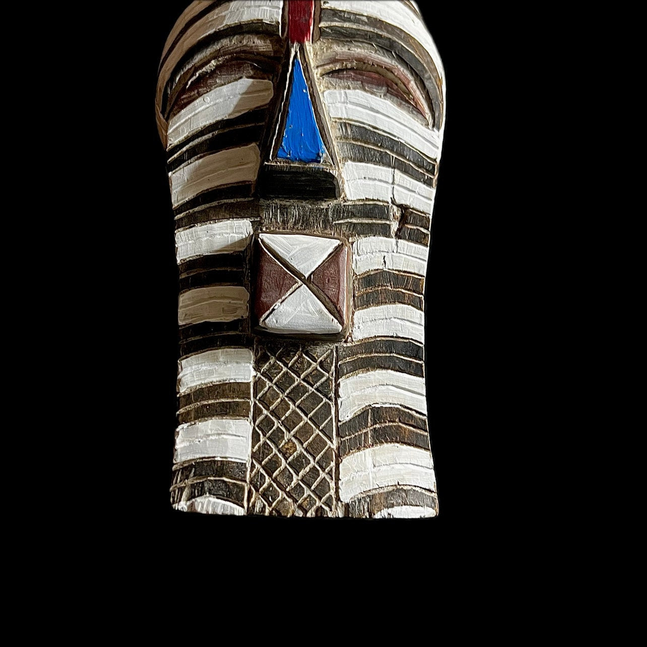 African wall mask, Songye Kifwebe mask from Congo, tribal wood mask with geometric lines, carved African face art for wall decor-G1242