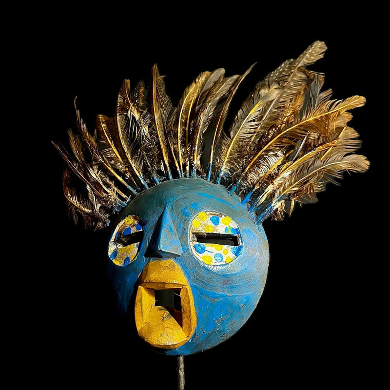 African Ghana Round African Mask Handmade In Ghana Carved Wood-G1268