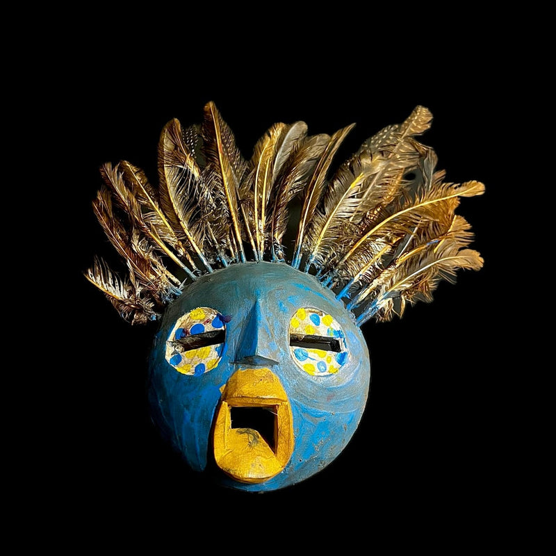 African Ghana Round African Mask Handmade In Ghana Carved Wood-G1268