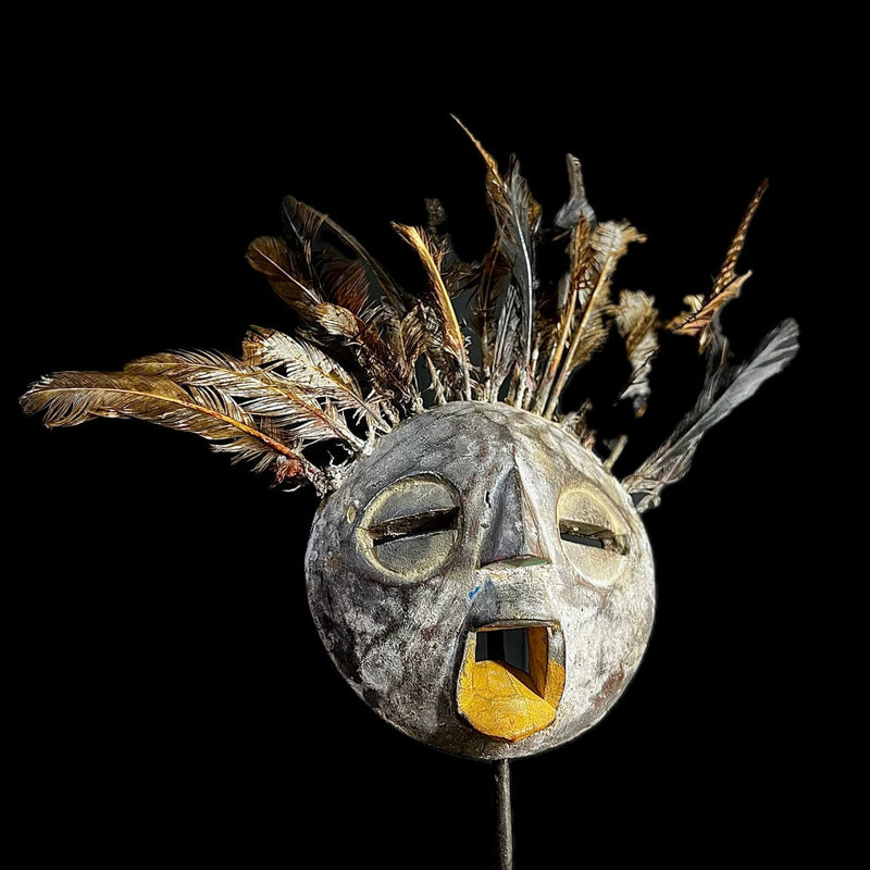 African mask Original Embossed Wood Round African Mask, 'Edudzi' mask-G1283