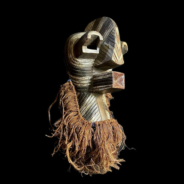 African Mask African wood Large Raphia, Wood songye basongye Congo DRC mask-G1357