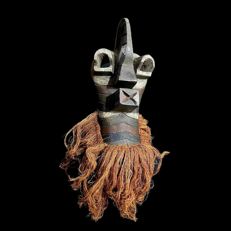 African figure large songye kifwebe carved wooden mask with original raffiA-G1387