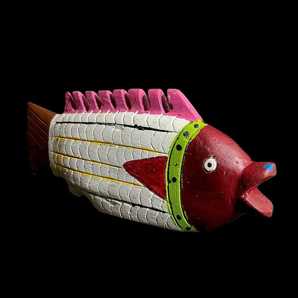 African Handmade Primitive Collectibles Tribal Bozo Fish Puppet Mask -G1730