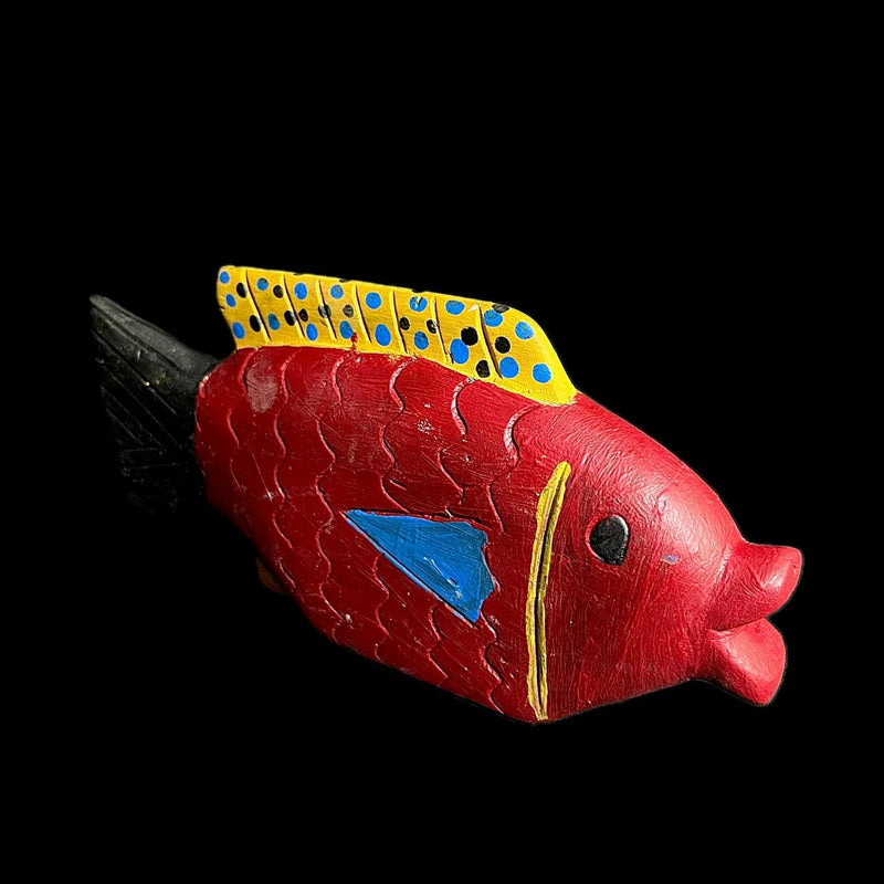 African Wall Hanging Mask Wood Hand Carved Fish Puppet Bozo Mali -G1751