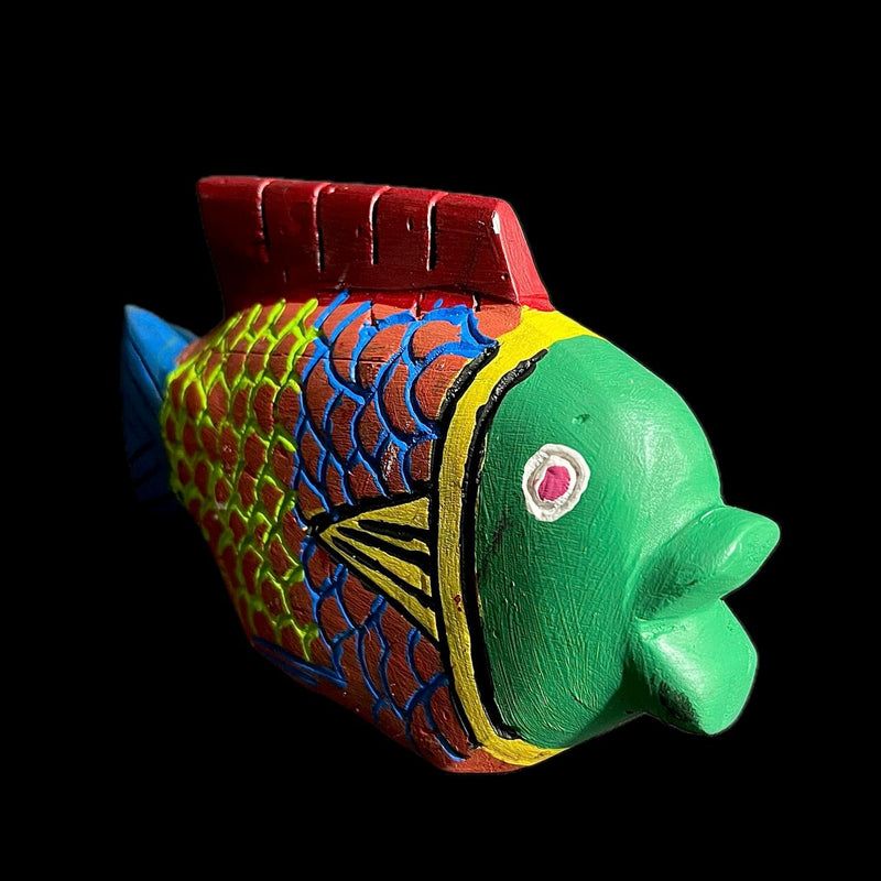 African Handmade Primitive Collectibles Tribal Bozo Fish Puppet Mask -G1757