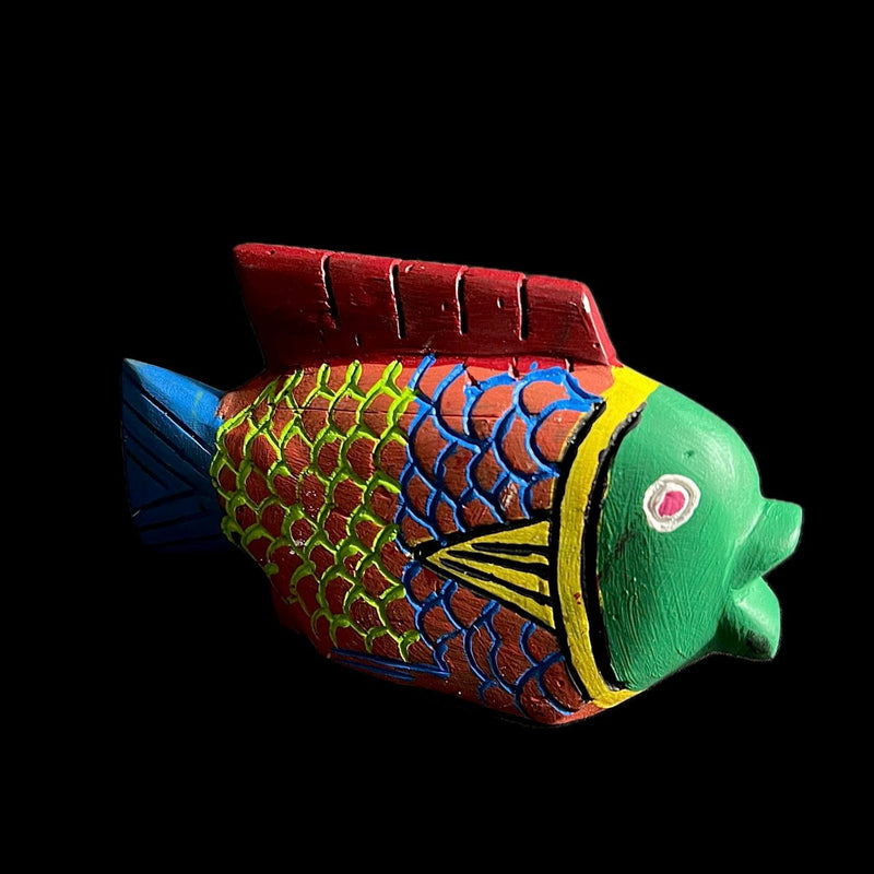 African Handmade Primitive Collectibles Tribal Bozo Fish Puppet Mask -G1757